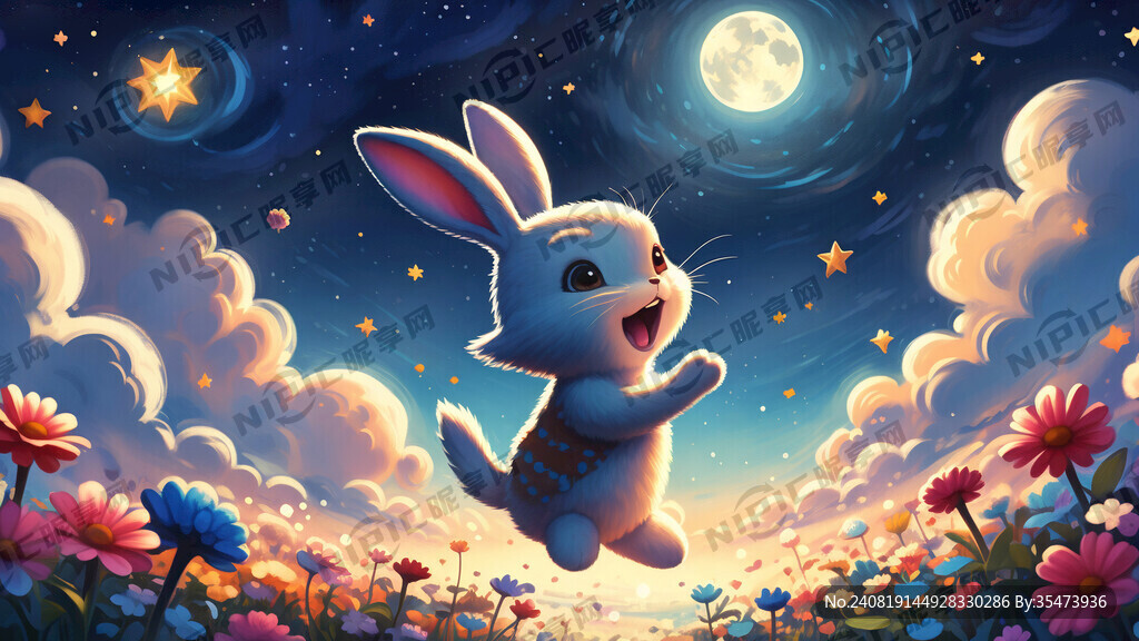 月亮兔子梦幻奇异卡通童趣