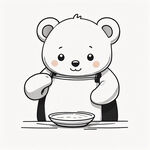 手绘简单线稿，可爱的线稿熊一个手拿着咖啡开水壶，另一个手拿着咖啡滤嘴壶，正在冲泡咖啡，穿了个黑色的背心一样的围裙