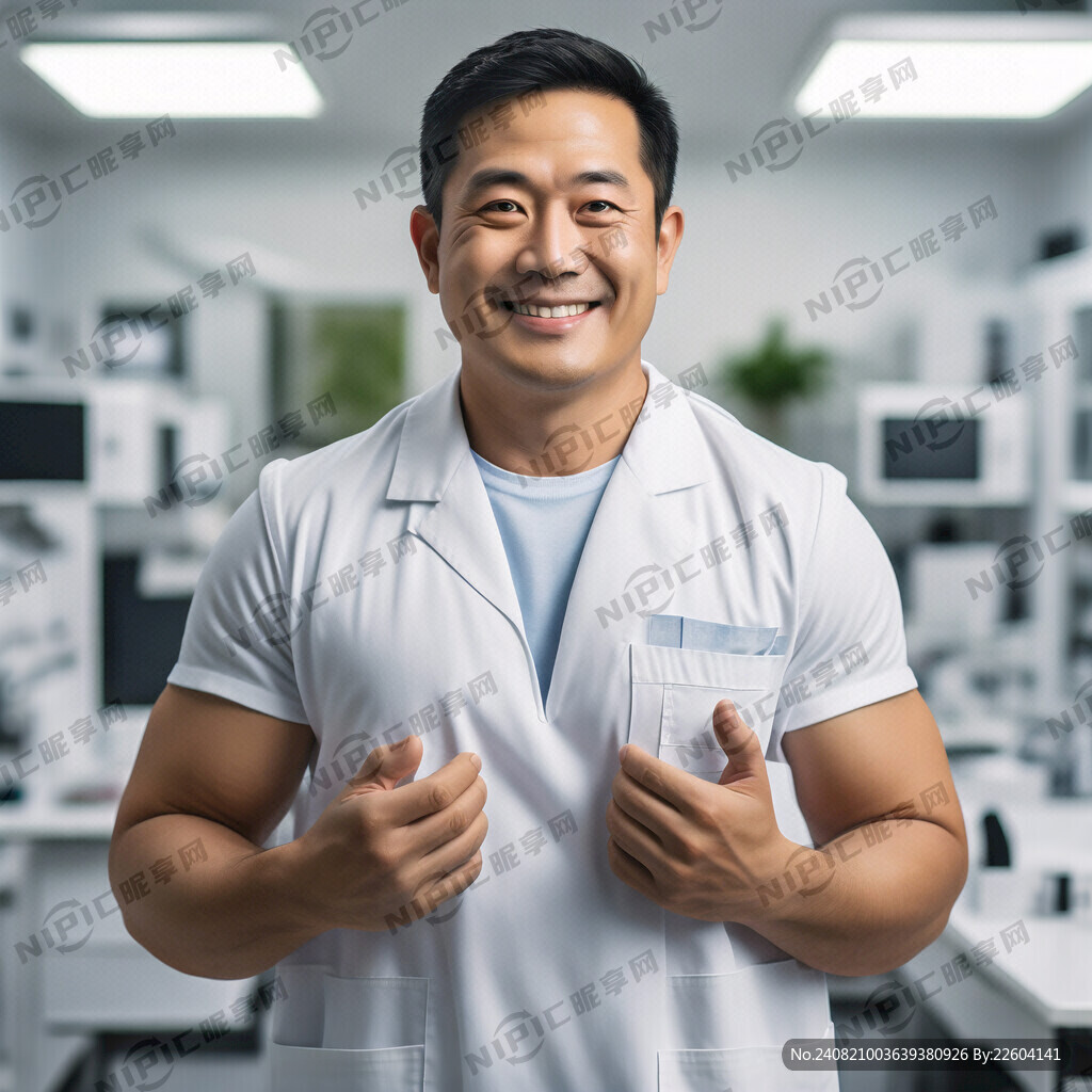 双手环抱自信笑容穿着白大褂的整