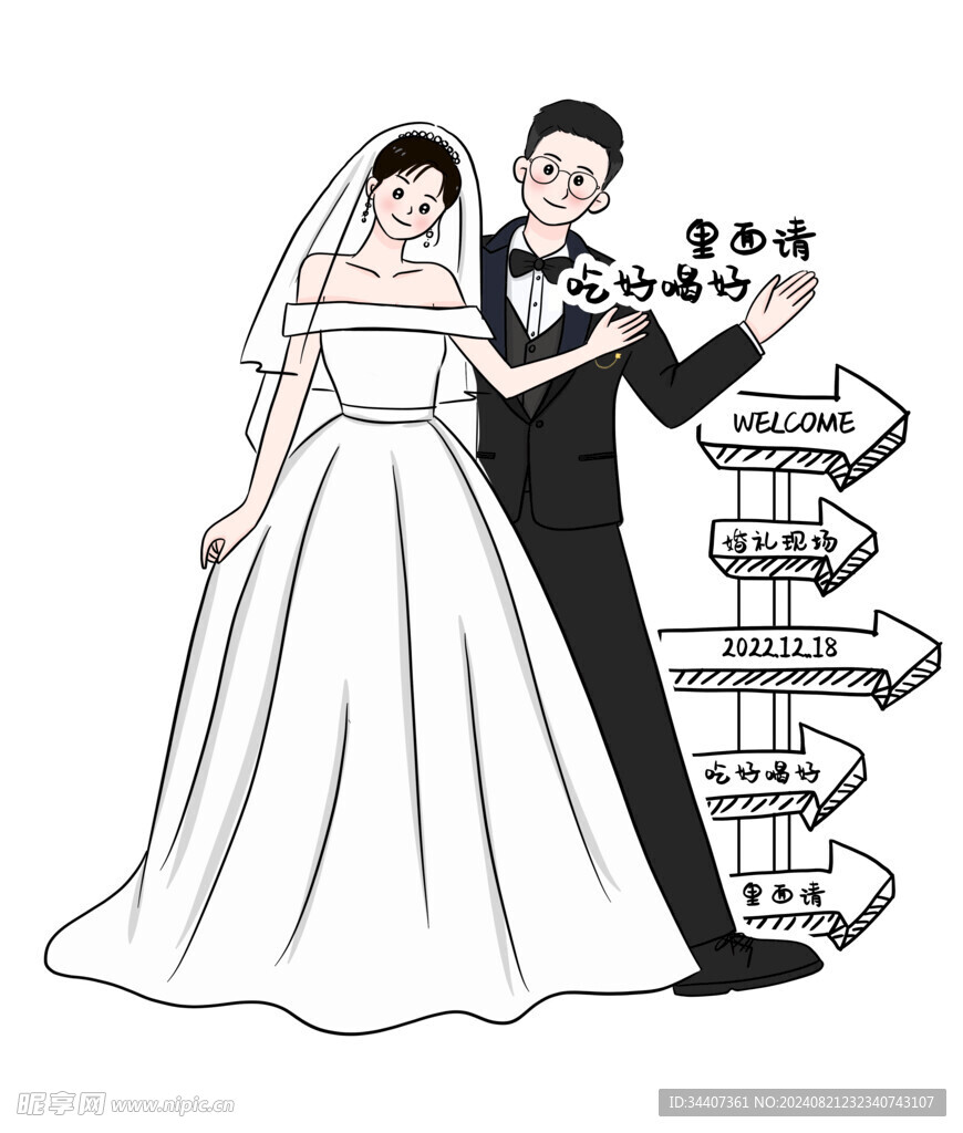 婚礼人形迎宾牌