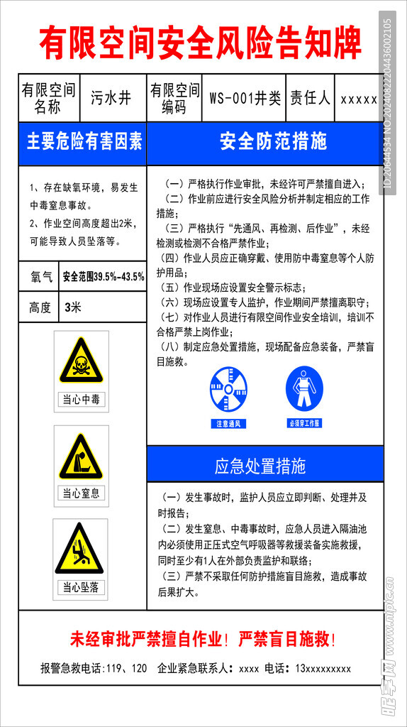 有限空间安全风险告知牌