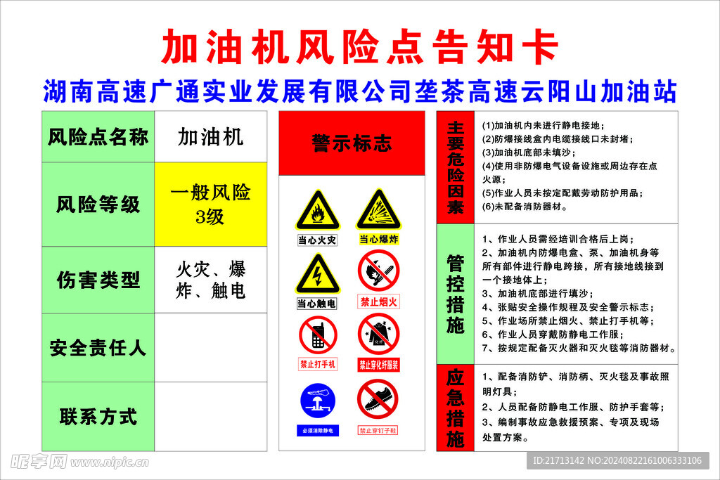 加油机风险点告知卡