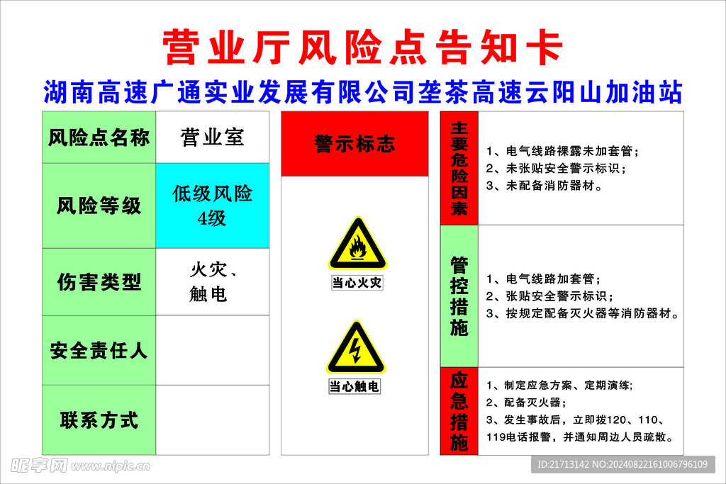 营业厅风险点告知卡