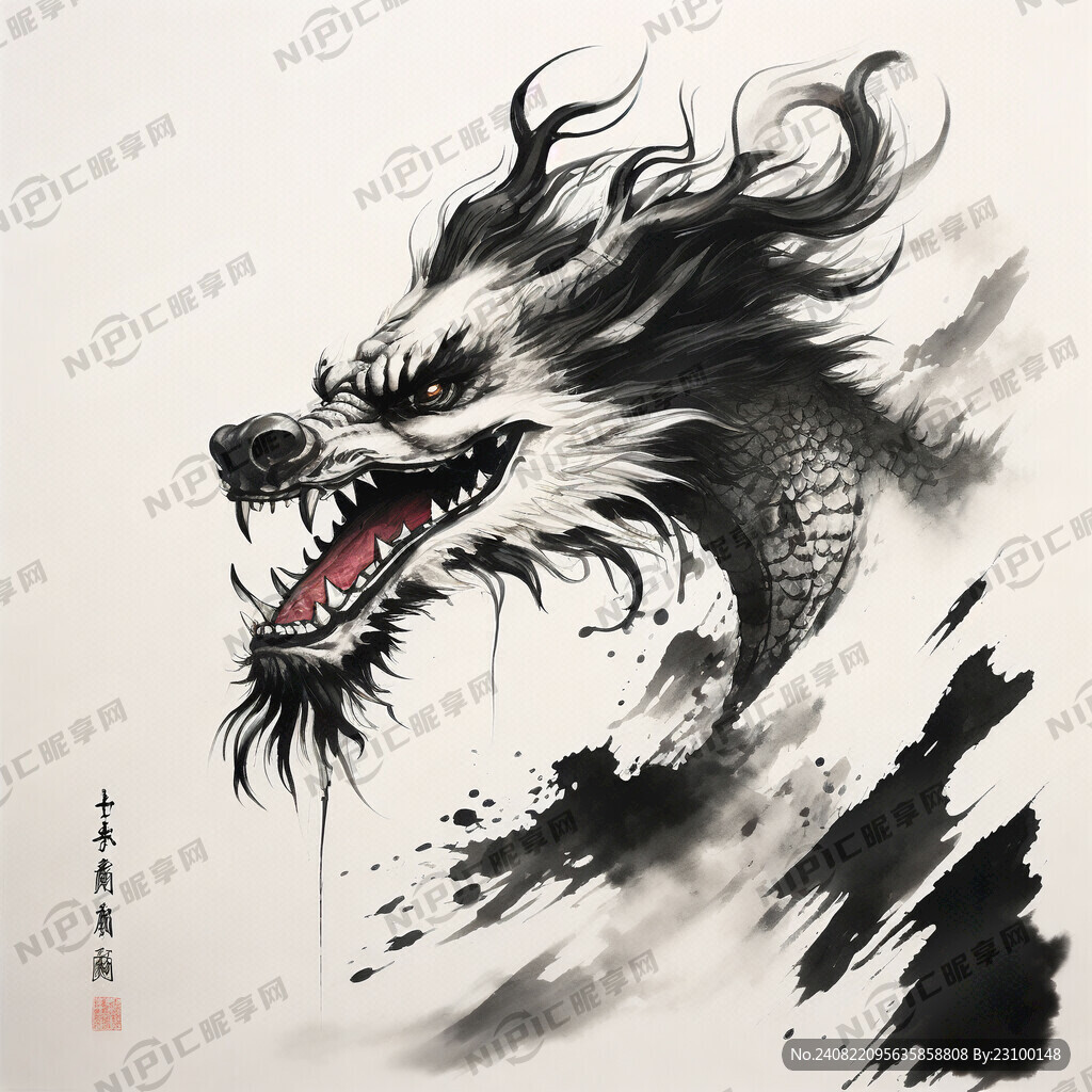 浮世绘风格水墨中国龙