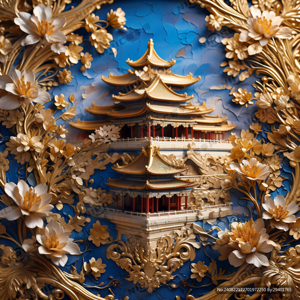 故宫纹理 金色 花草 建筑