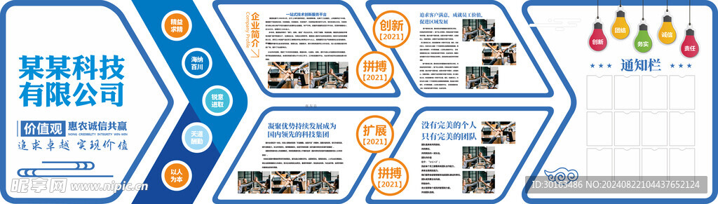 蓝色拼搏创新发展企业文化墙