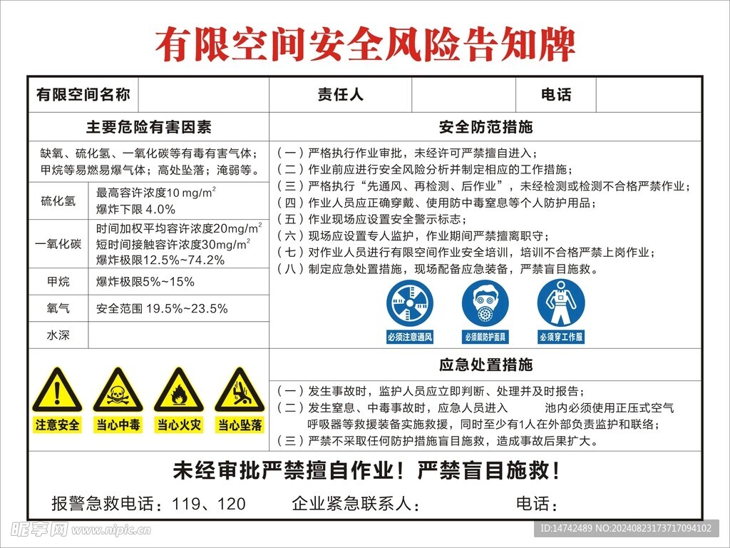 有限空间安全风险告知牌