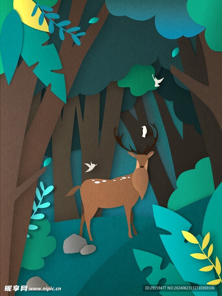          麋鹿立体画 