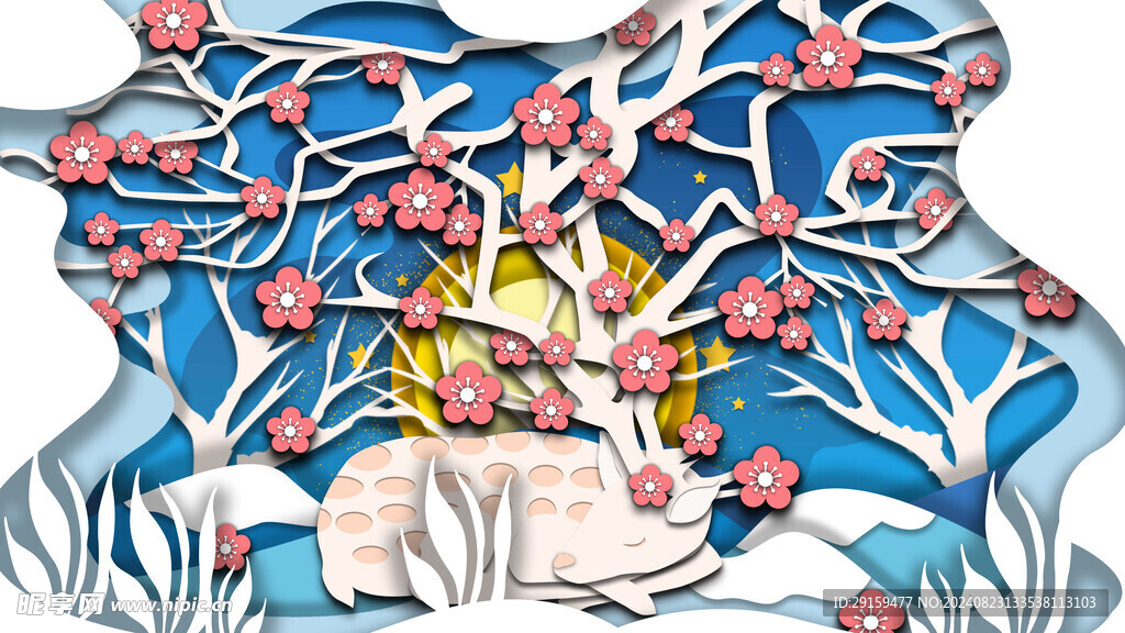          麋鹿立体画 