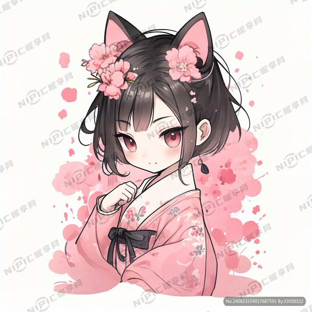 猫女  可爱   粉色  中式