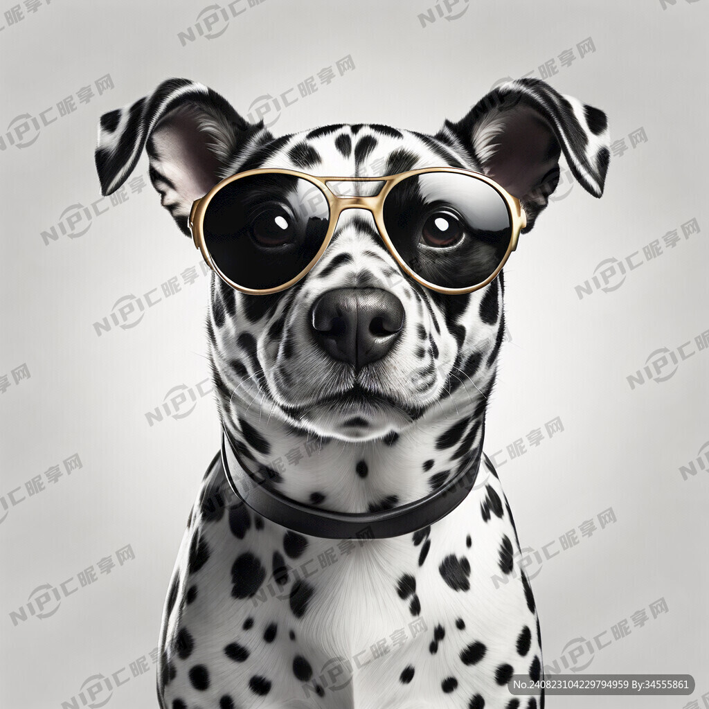 一直黑白相间斑点狗 戴着墨镜