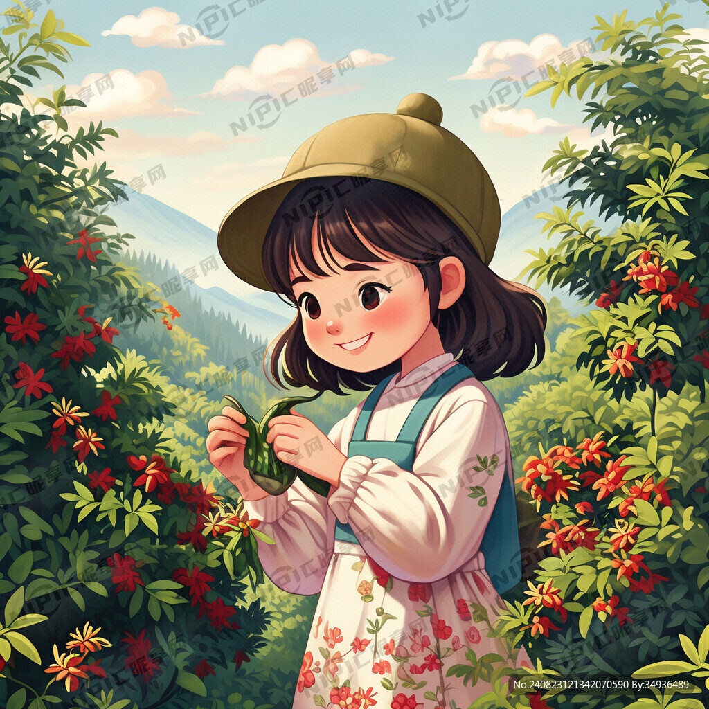 采汉源花椒  女孩  卡通  
