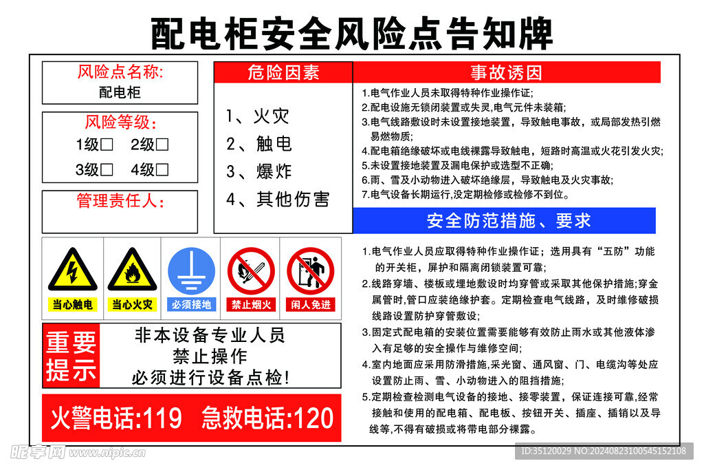 配电柜安全风险点告知牌