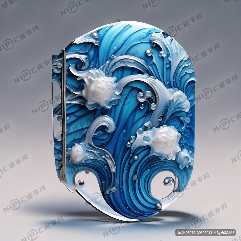 古典浪花胸牌 异形 蓝色为主