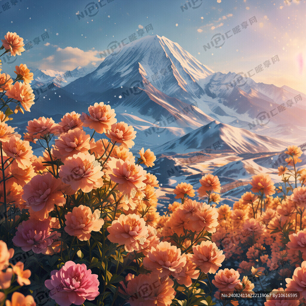 雪山背景  油菜花中景 