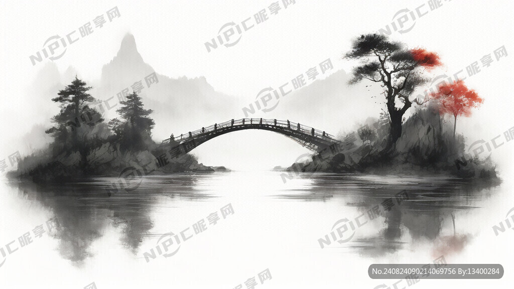 水墨桥头离别