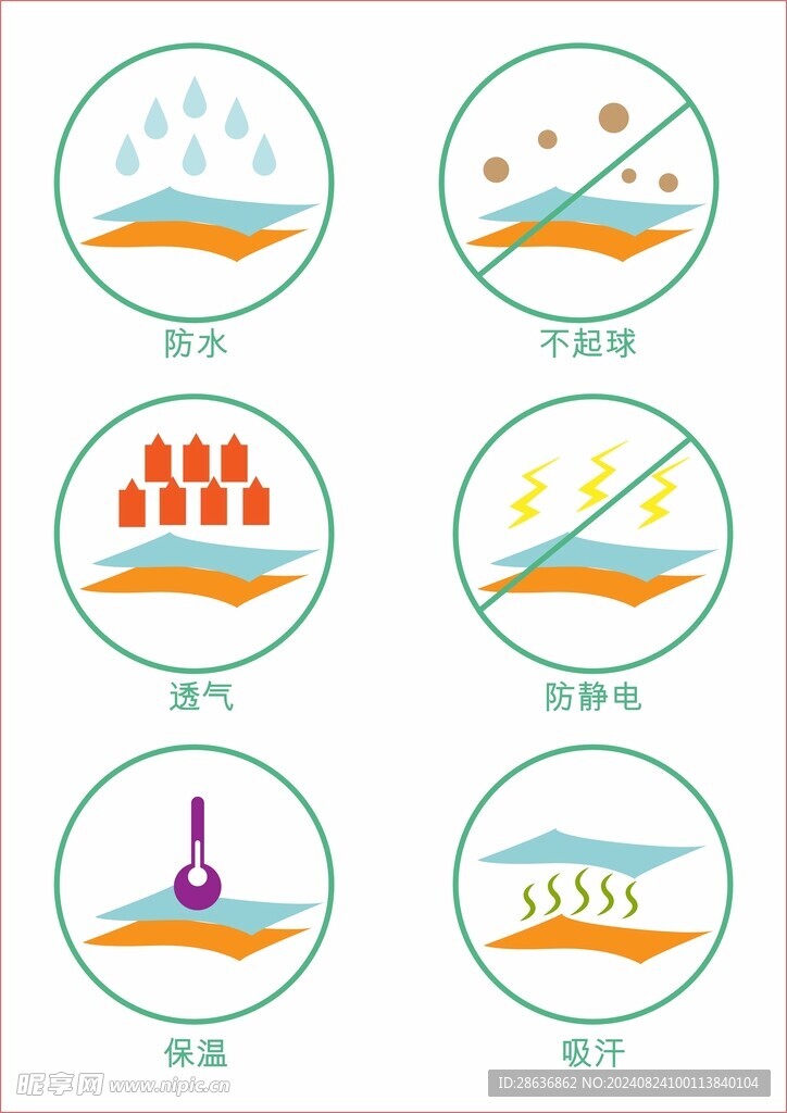 户外面料功能性图标矢量元素