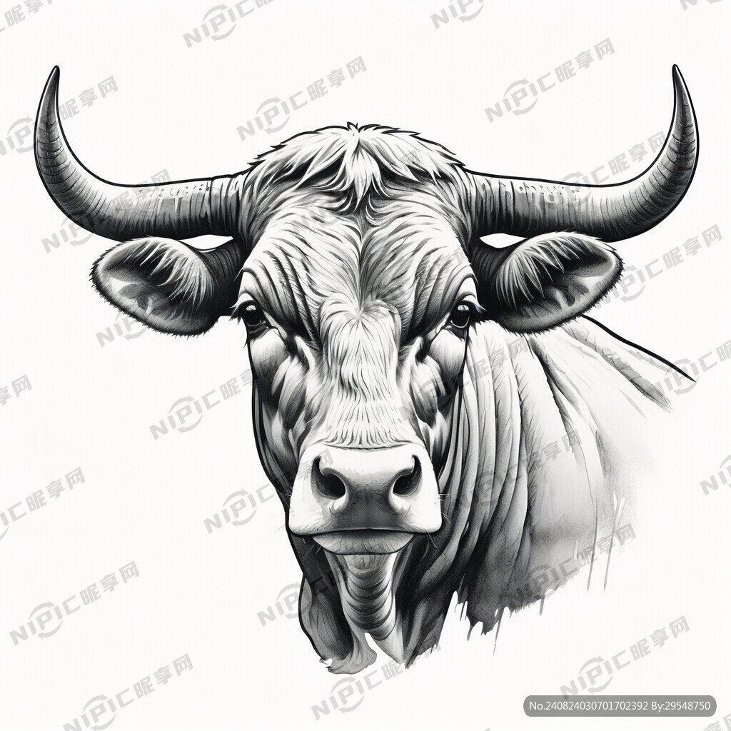 手绘 线稿 插画 牛
