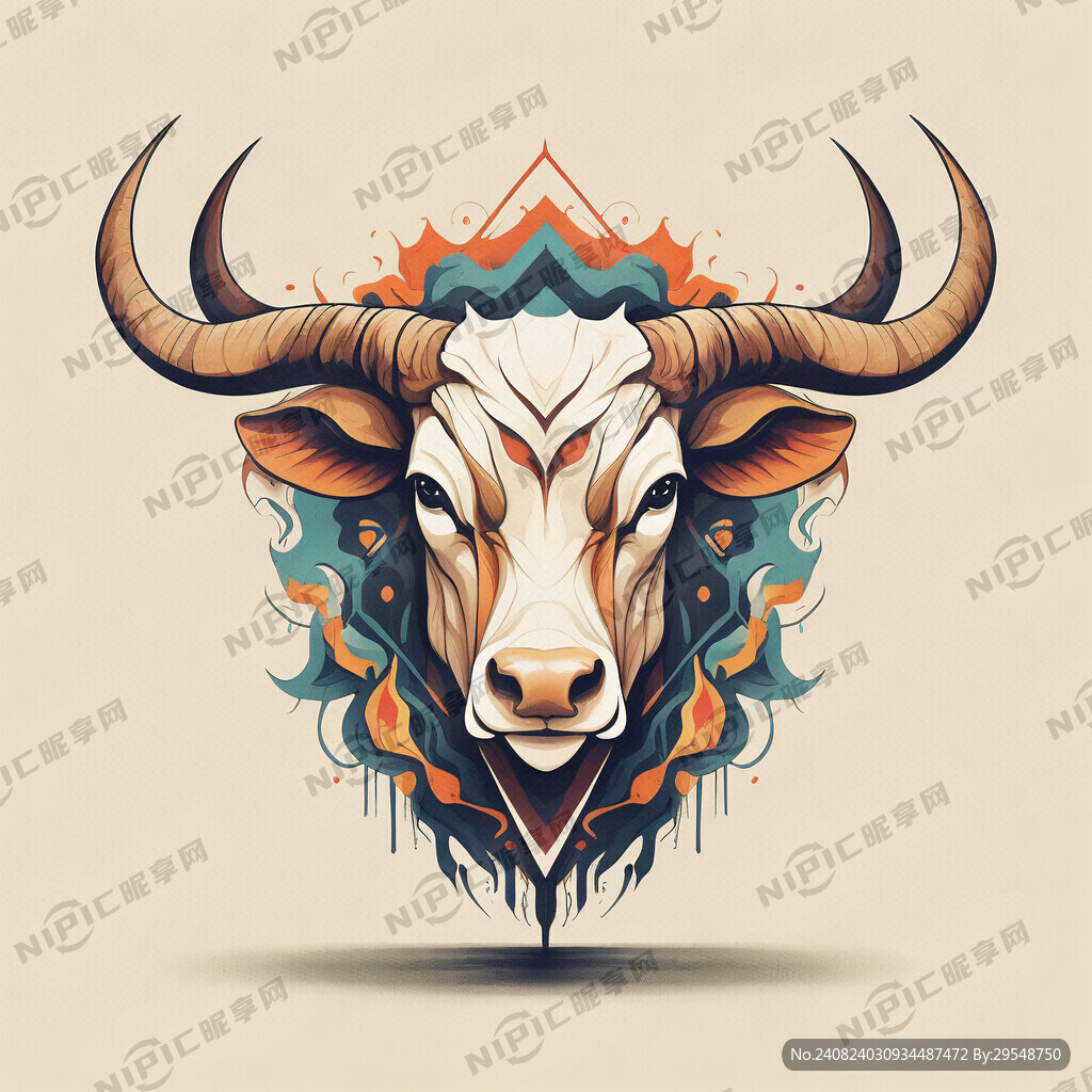 手绘 扁平 插画 牛头