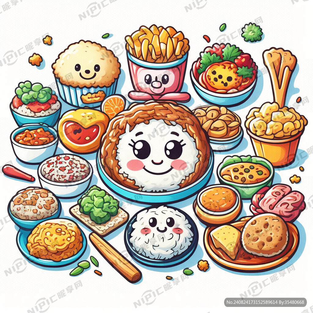 卡通零食与卡通米饭组合图片
