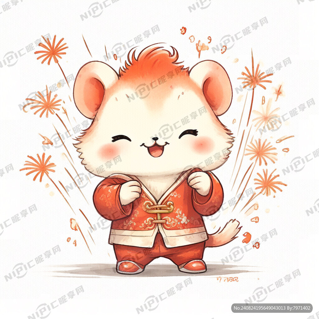 卡通动物 欢欢喜喜 喜庆 鞭炮