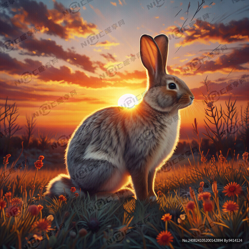 一个兔子 背景是夕阳