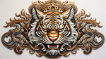 虎纹，对称，金属质地，中华，传统，古典，白边