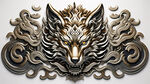狼纹，对称，金属质地，中华，传统，白边