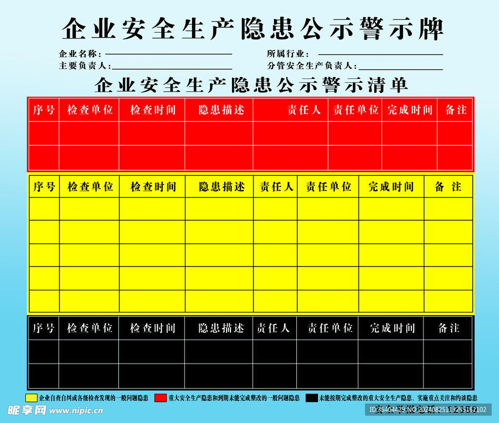 企业安全生产隐患警示牌