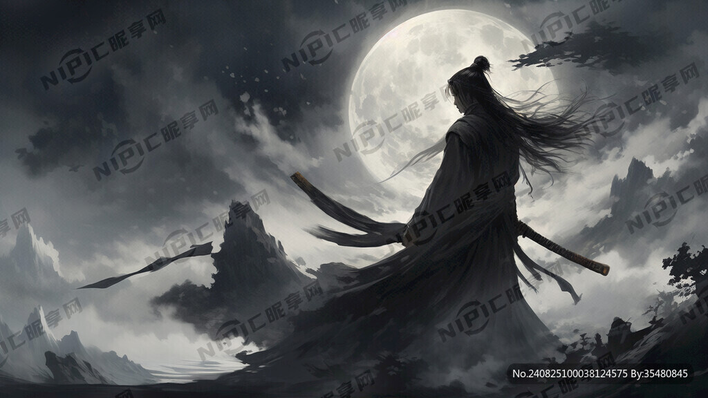 左手指月 右手握剑 古风 剑仙