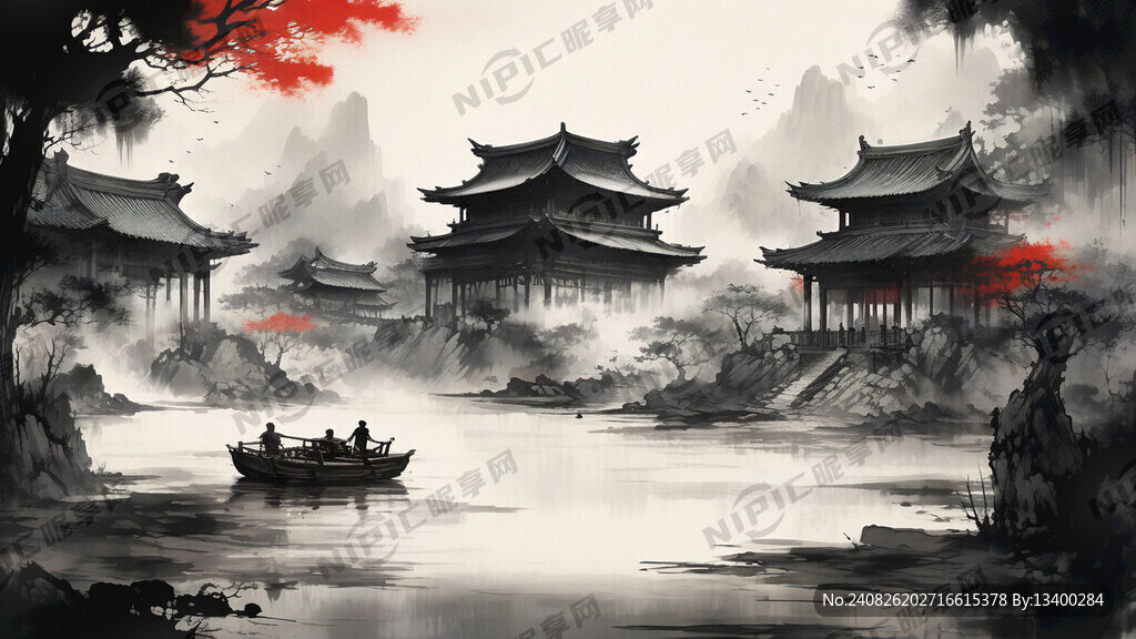 AI创作图水墨庭院nipic.com-昵图网