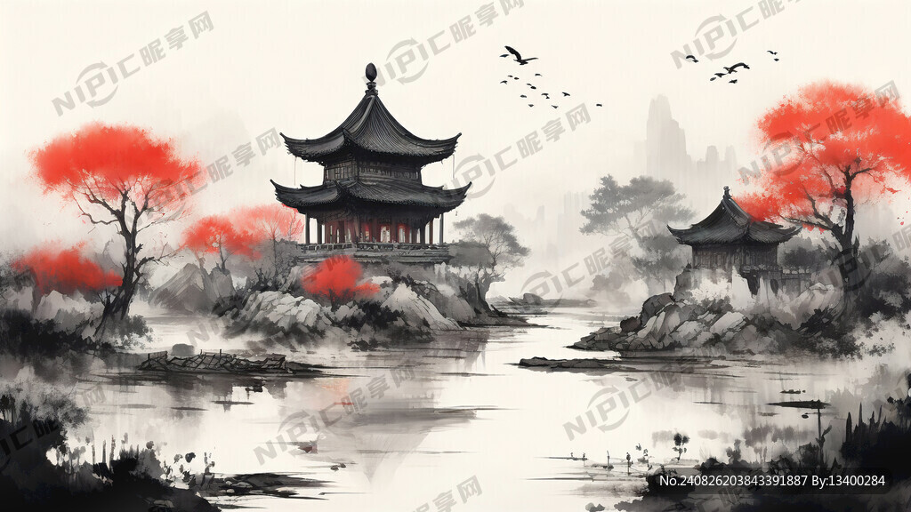 水墨苏州园林花园