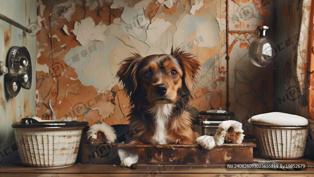 欧美复古风宠物洗澡