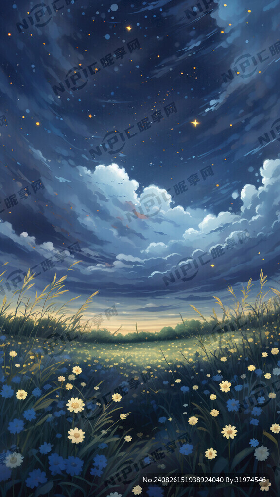 晴空 星星 没有云 草地