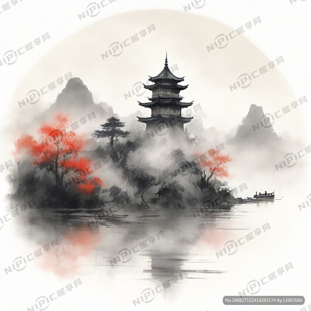 西湖三潭印月 中国风 中国画