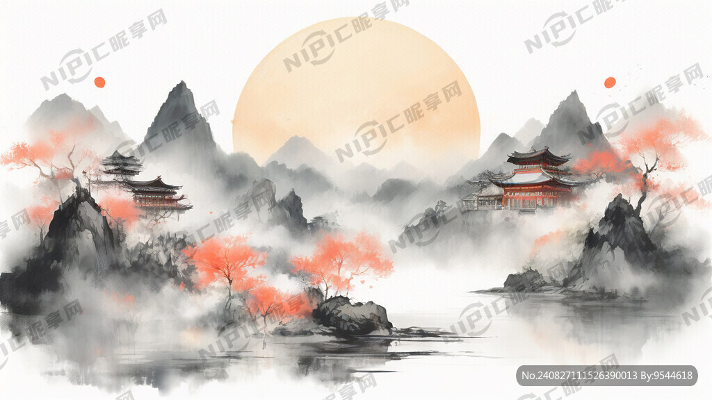 山 建筑 云朵 花 柚子
