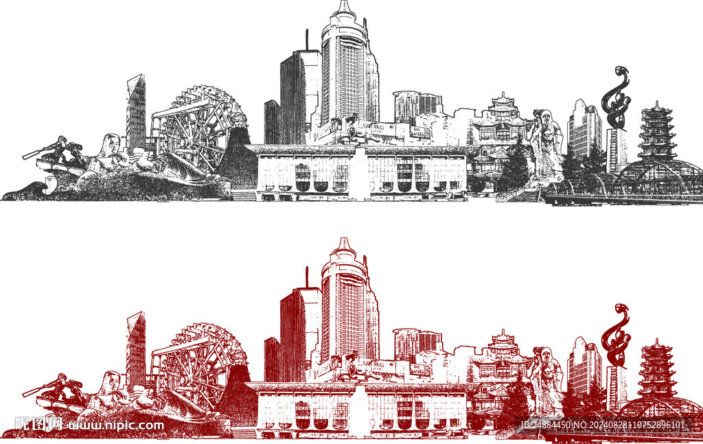 兰州地标建筑矢量图组合