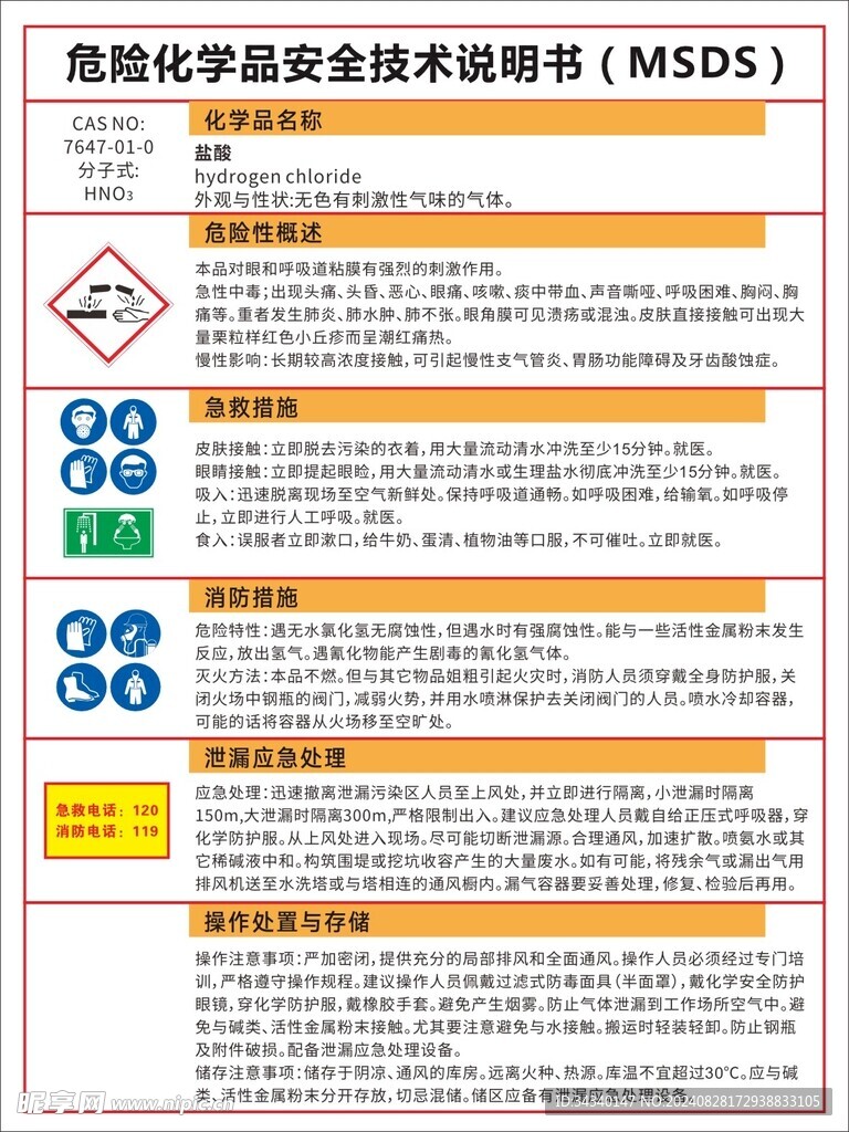 危险化学品安全技术说明书 盐酸