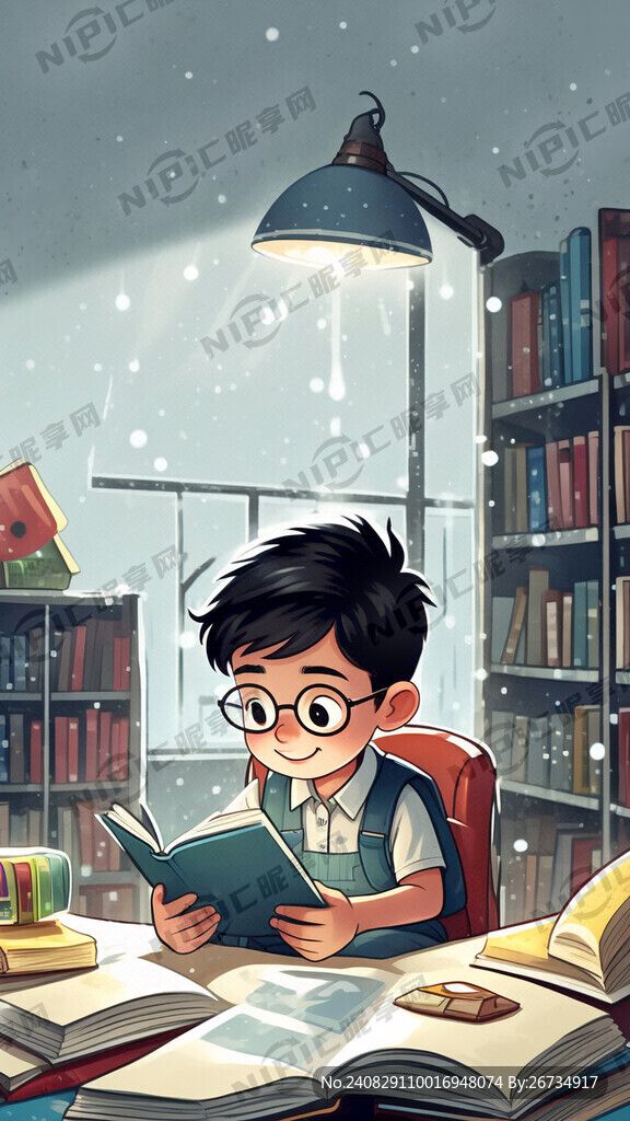 小学生看书 卡通