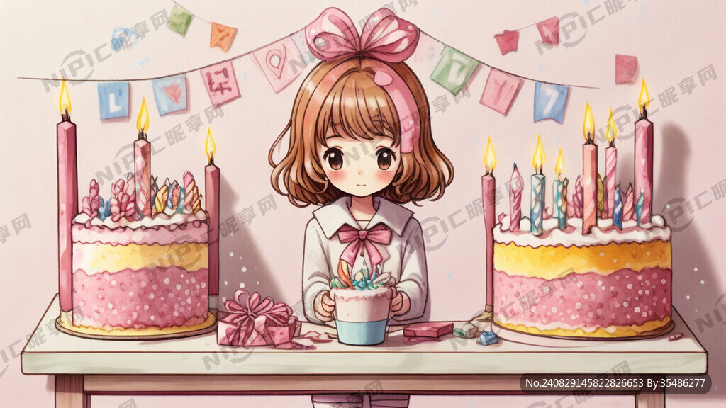 生日快乐 蜡笔画 少女风