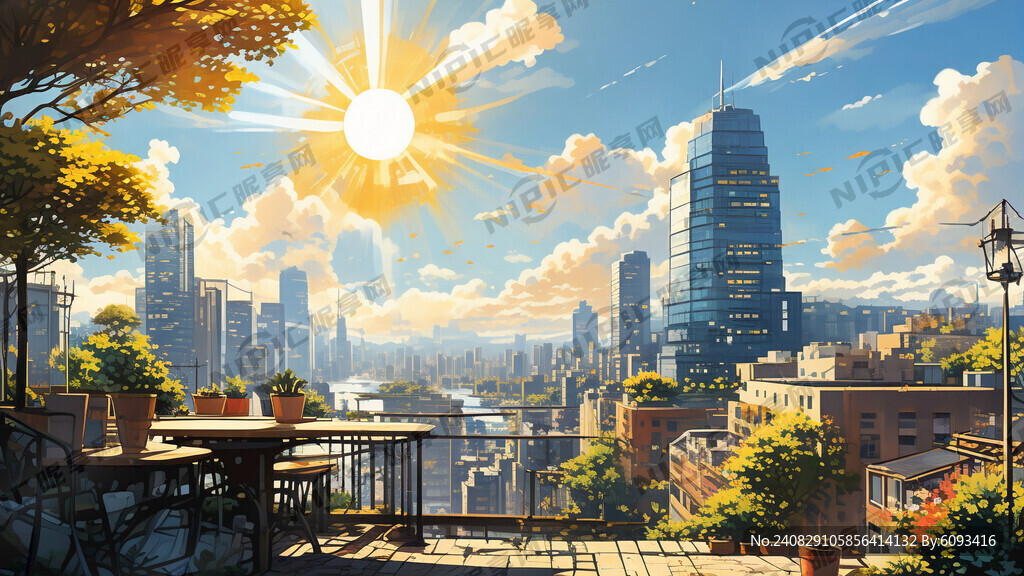 插画风格 阳光天空 城市生活