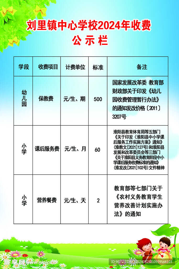 小幼儿园收费公示