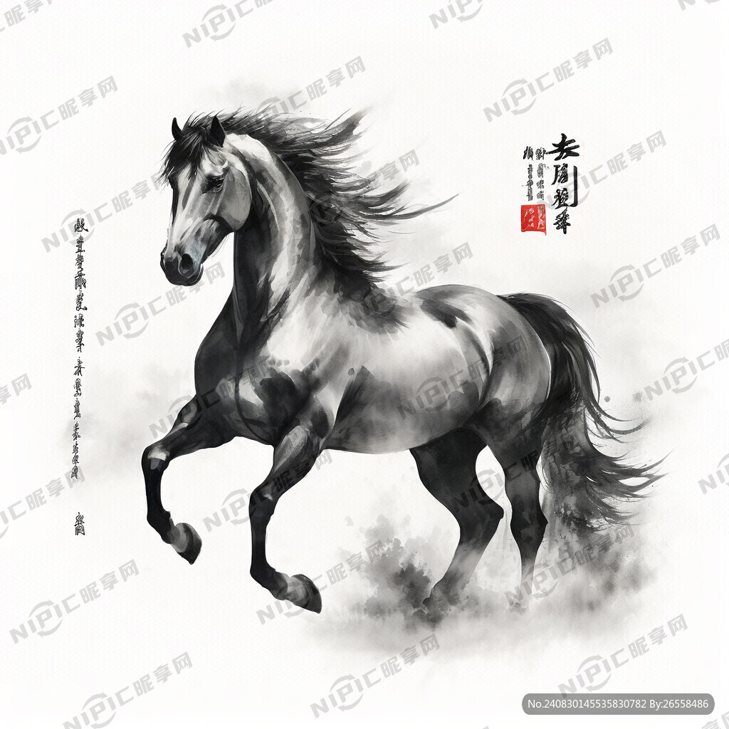 AI创作图水墨画的马nipic.com-昵图网