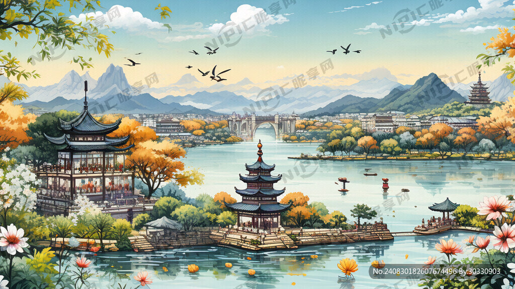 小清新的西湖手绘