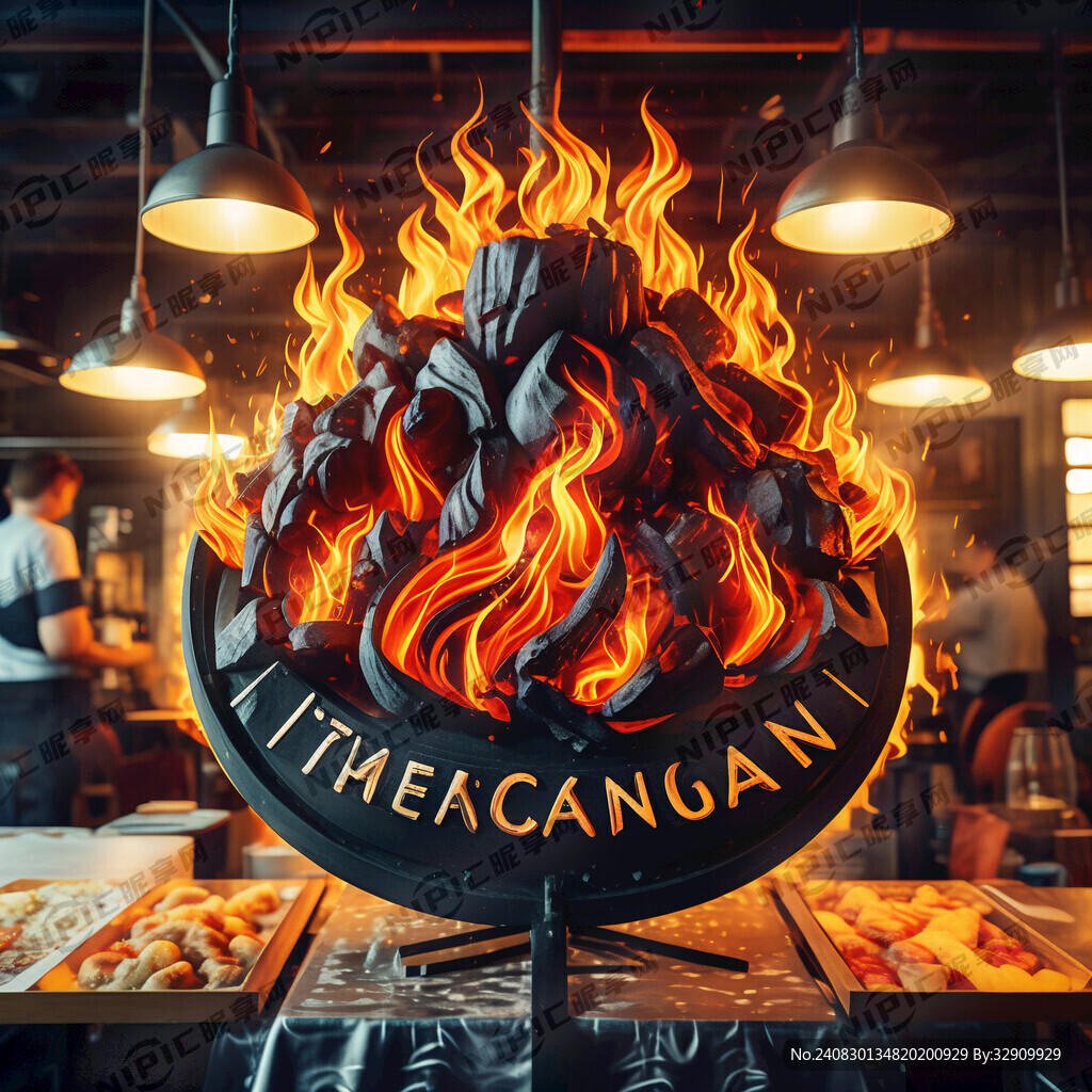 设计一个名为火山烧烤的餐饮标识