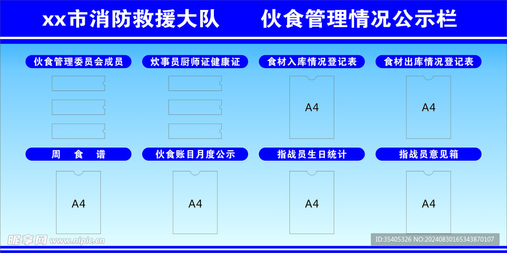 消防伙食管理情况公示栏