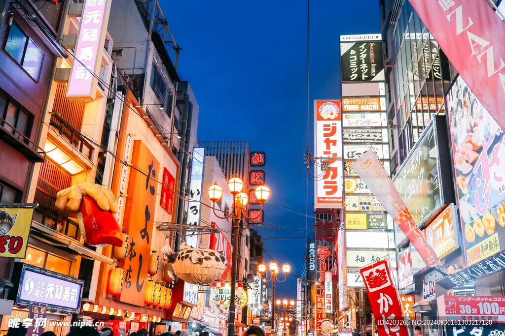 日本大阪城市街景夜景