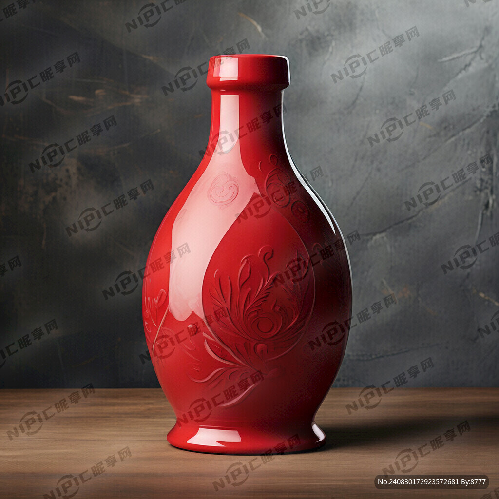红色圆底陶瓷酒瓶