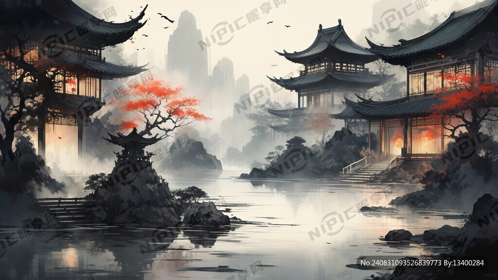 灯火通明园林庭院