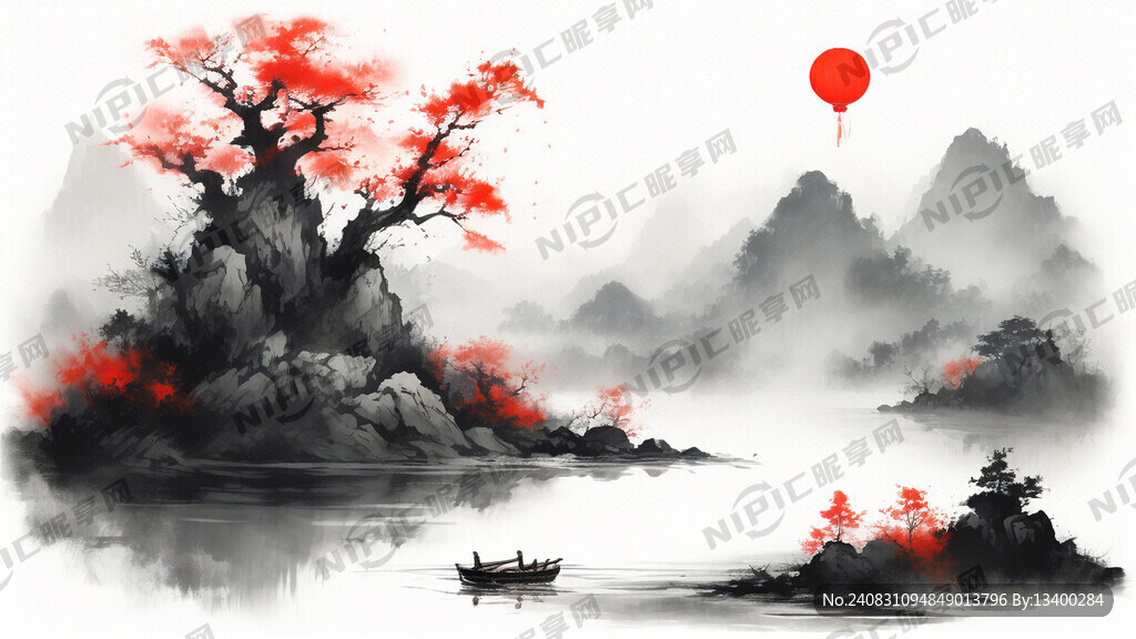 水墨元宵节灯火通明后花园